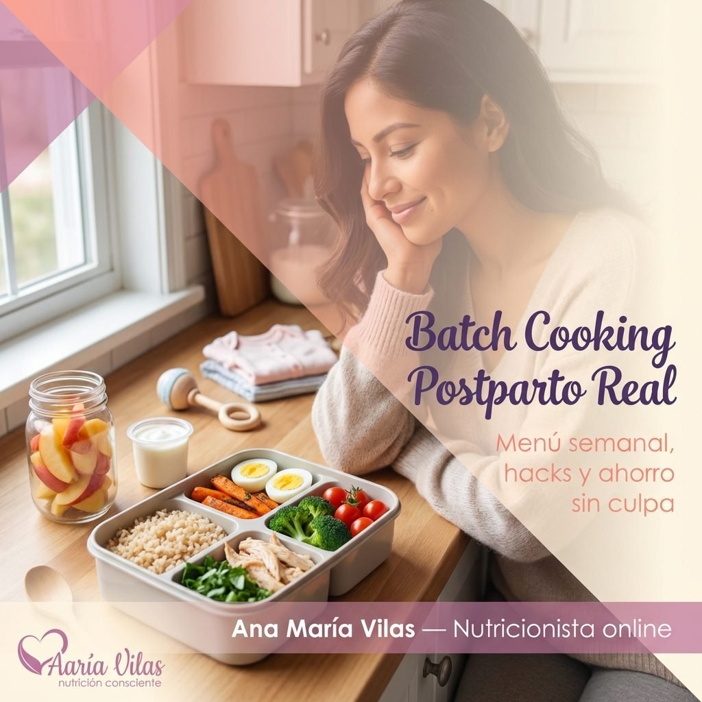 Menú semanal y hacks de batch cooking para postparto y lactancia — Ana María Vilas
