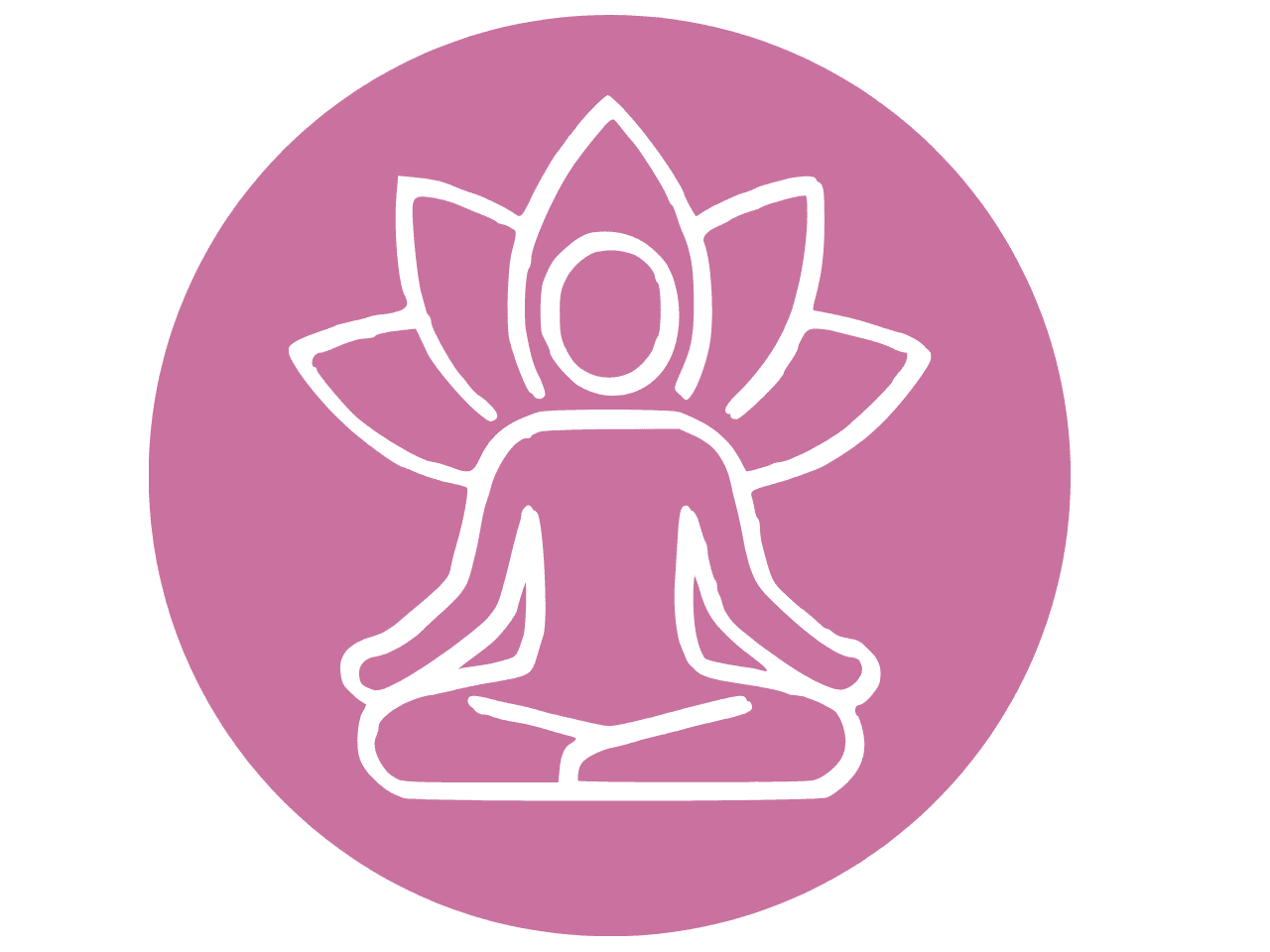 Ícono de una mujer en posición de meditación con una hoja, representando hábitos conscientes y salud femenina.