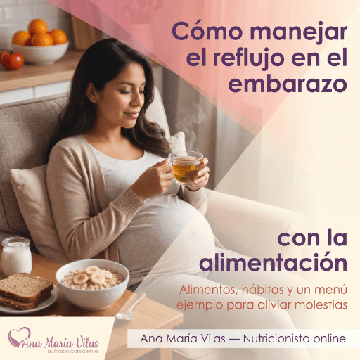 mujer embarazada comiendo alimentos suaves para reducir el reflujo