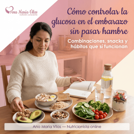 mujer embarazada seleccionando alimentos para controlar la glucosa