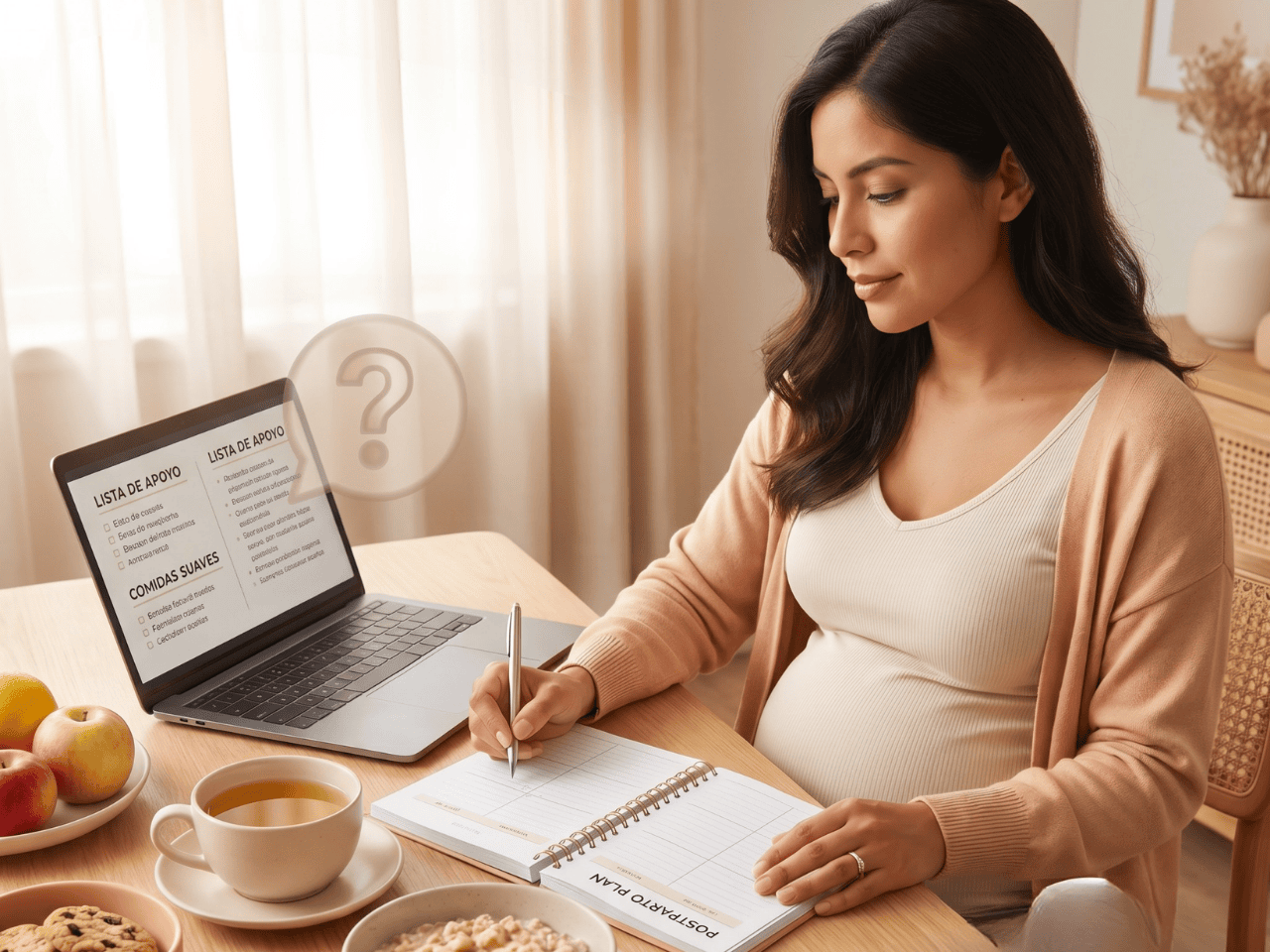 Agenda y laptop sobre una mesa, representando organización y bienestar sin estrés durante el embarazo con Maternidad Organizada.